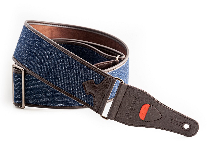 DENIM Blue denim bass strap, padded and easy to adjust.